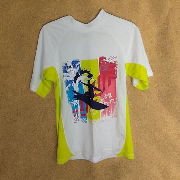 Ocean Pacific (OP) Unisex Rash Guard Shirt Size XXL/18 Arctic White Surf Sunset - Picture 1 of 5